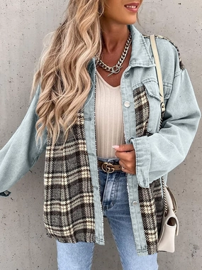 Plaid Button Up Dropped Shoulder Jacket Limited Time Offer