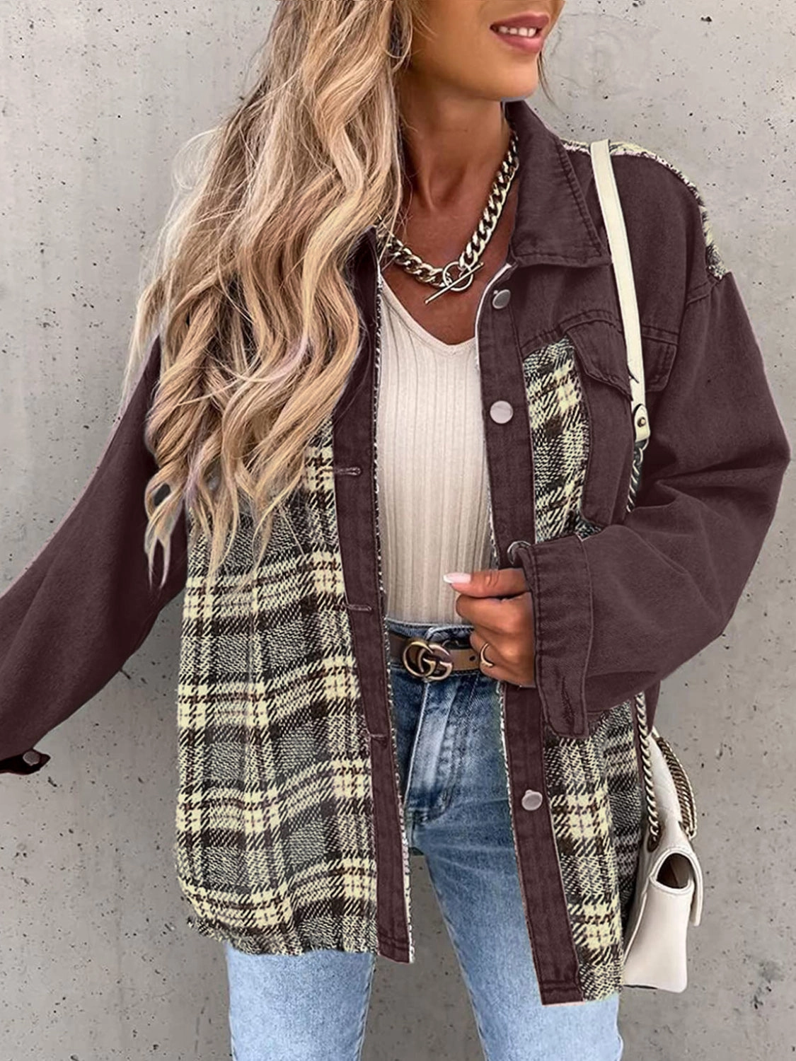 Plaid Button Up Dropped Shoulder Jacket Flash Sale Alert Now Limited Time Hot Deal