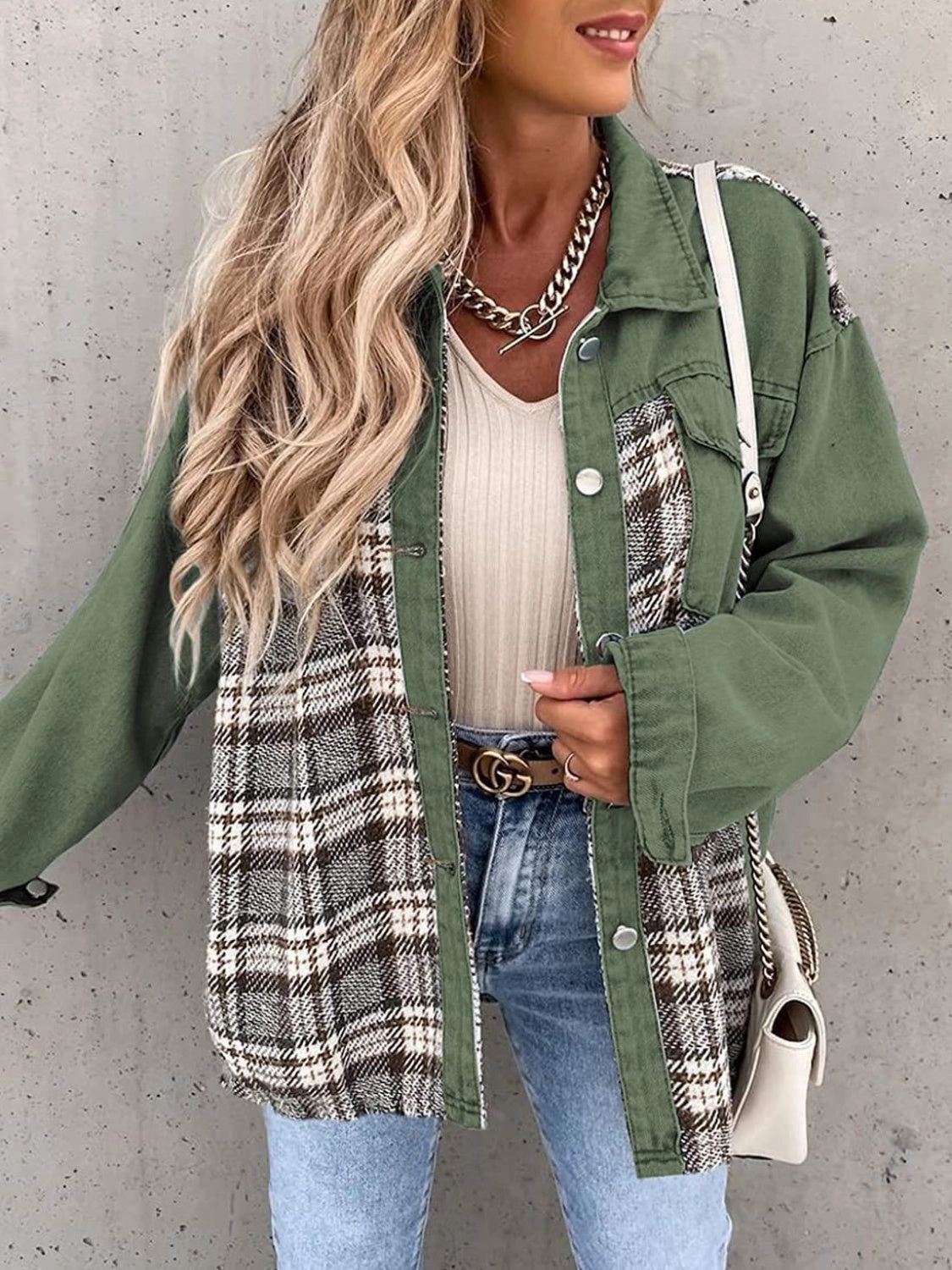 Plaid Button Up Dropped Shoulder Jacket Flash Offer Today