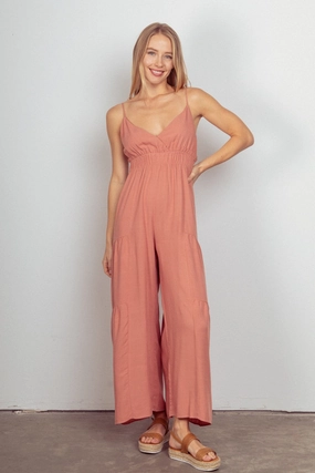 Sweet Deal Today Exclusive Online Offer Very J Sleeveless Ruched Wide Leg Jumpsuit