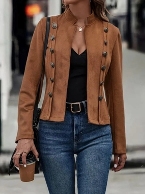 Decorative Button Open Front Long Sleeve Jacket Exclusive Online Deal Price Drop Alert