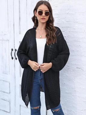 Cable-Knit Open Front Long Sleeve Cardigan Hot Deal Alert