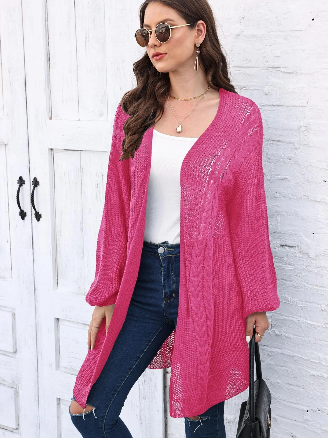 Dont Miss Out Cable-Knit Open Front Long Sleeve Cardigan