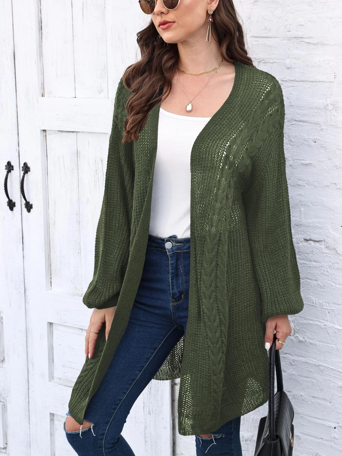 Hot Offer Inside Shop Grab Offer Cable-Knit Open Front Long Sleeve Cardigan