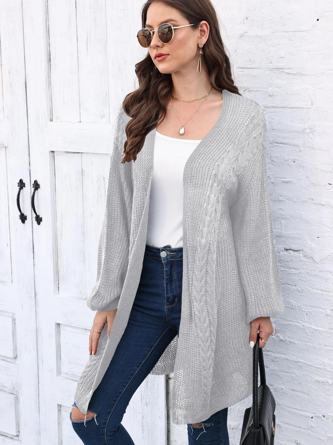 Cable-Knit Open Front Long Sleeve Cardigan Dont Miss Big Savings Hot Offer Inside