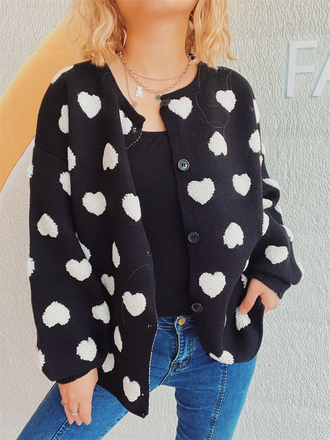 Best Price Online Heart Button Up Long Sleeve Cardigan