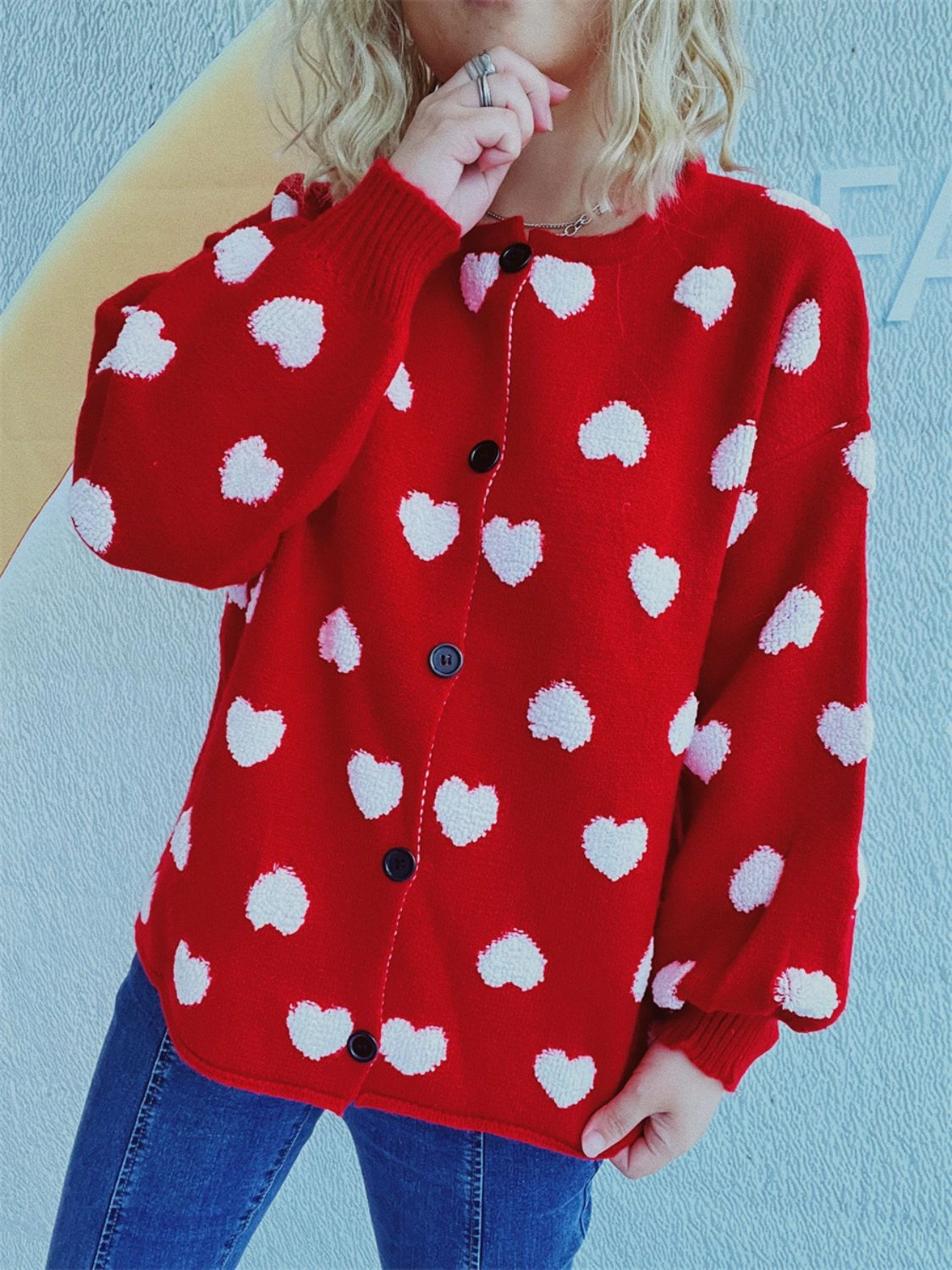 Heart Button Up Long Sleeve Cardigan Grab It Fast