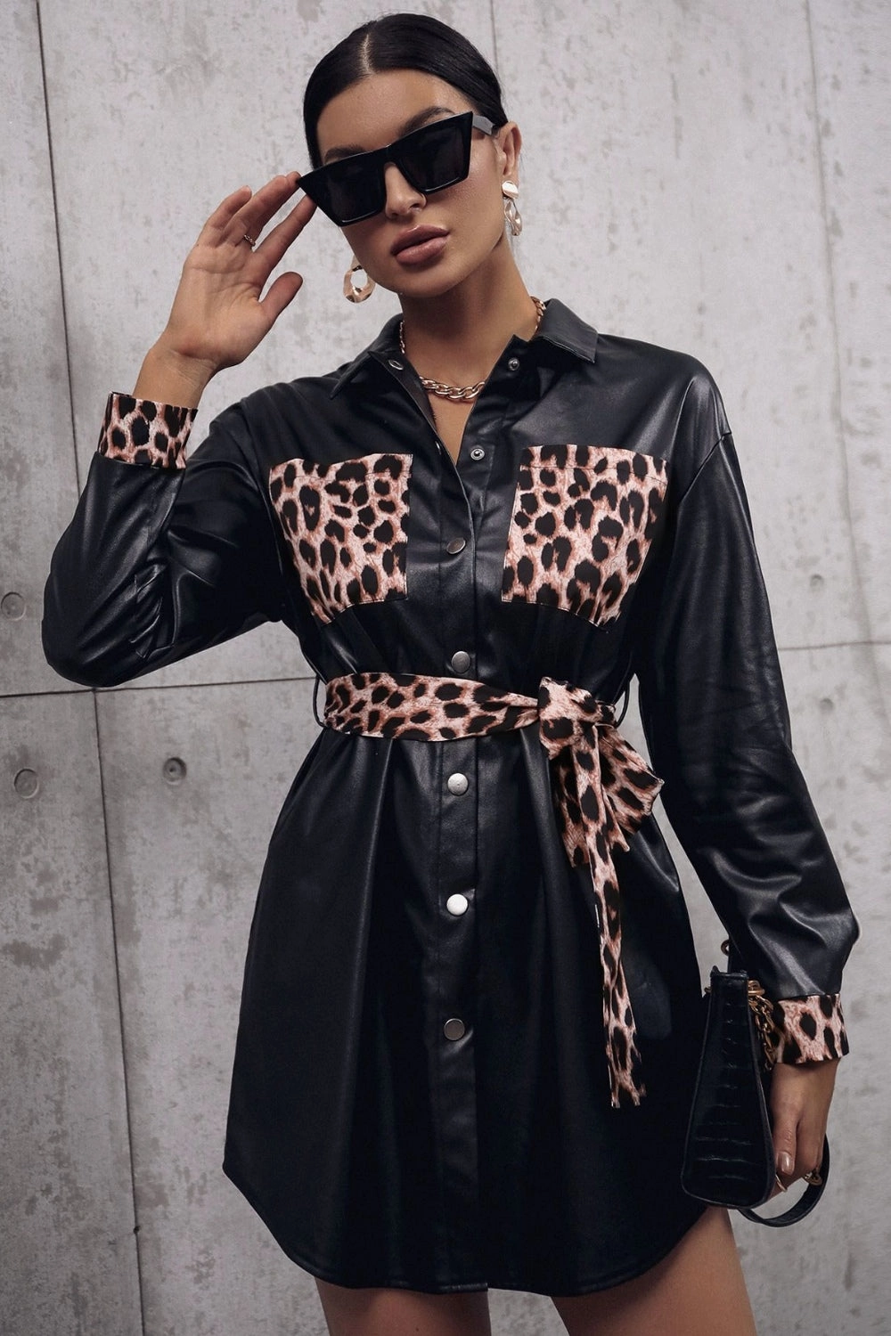 Ivy Lane Tied Leopard Snap Down Trench Coat MustShop Sale Big Hot Sale