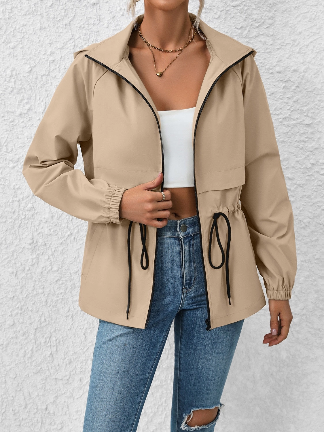 Ivy Lane Drawstring Zip Up Hooded Jacket Hot Discount Deal MustHave Deal