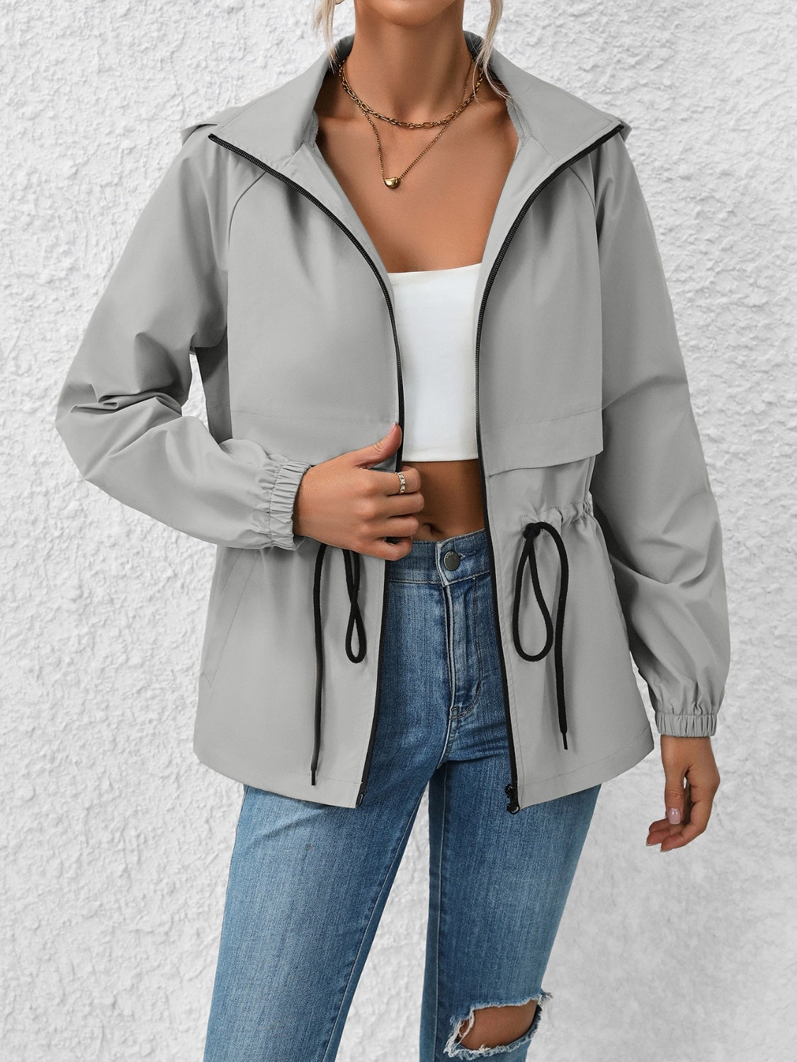Ivy Lane Drawstring Zip Up Hooded Jacket Shop Now Save Special Online Offer