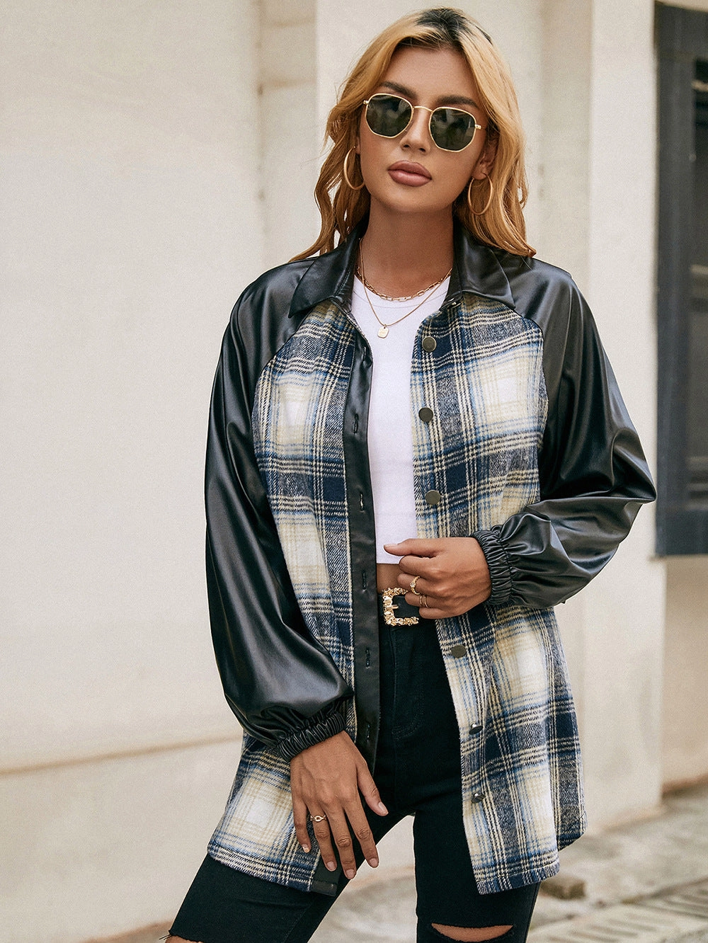Ivy Lane Plaid Button Down Raglan Sleeve Jacket Hot Item Clearance Best Seller Discount