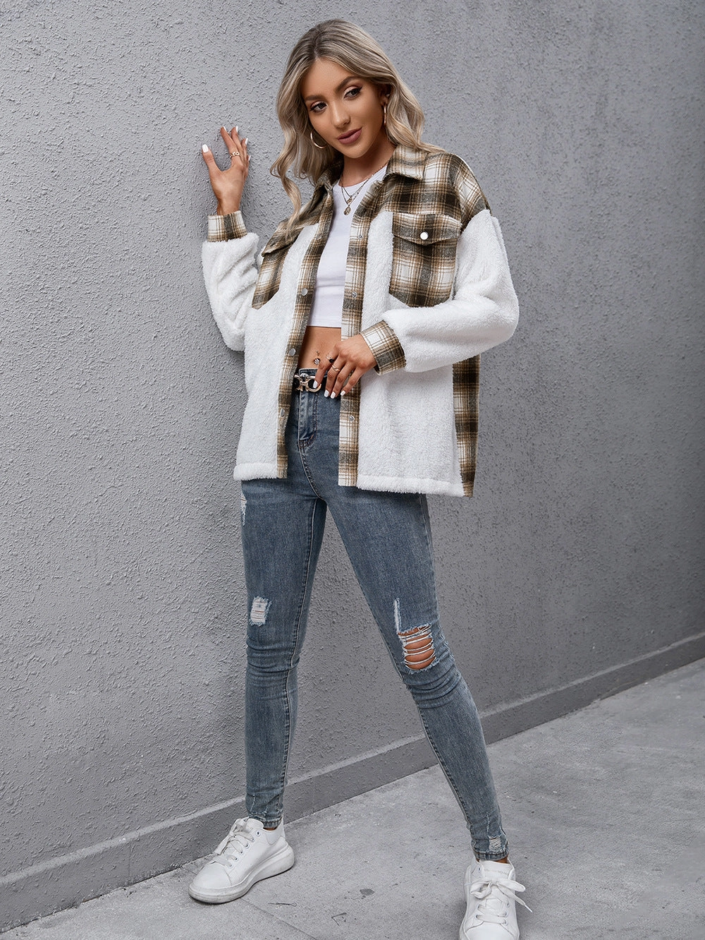 Save Today Only Ivy Lane Plaid Collared Neck Button Down Jacket