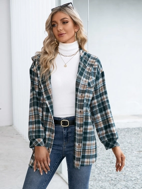 Ivy Lane Plaid Snap Down Hooded Jacket Exclusive Online Deal