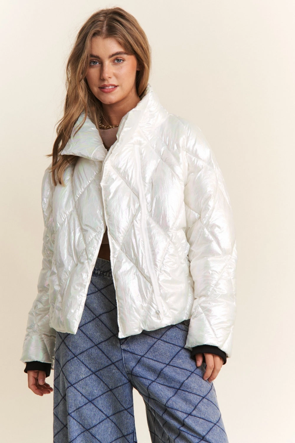 Limited Time Sale J.Nna Quilted Mock Neck Puffer Jacket