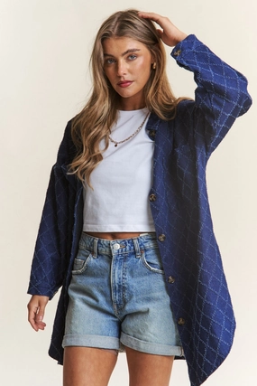 J.Nna Rhombus Stitched Button Up Denim Shacket Save More Online Exclusive Deal Inside
