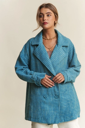 J.Nna Tweed Double-Breasted Long Sleeve Coat Exclusive Deal Inside