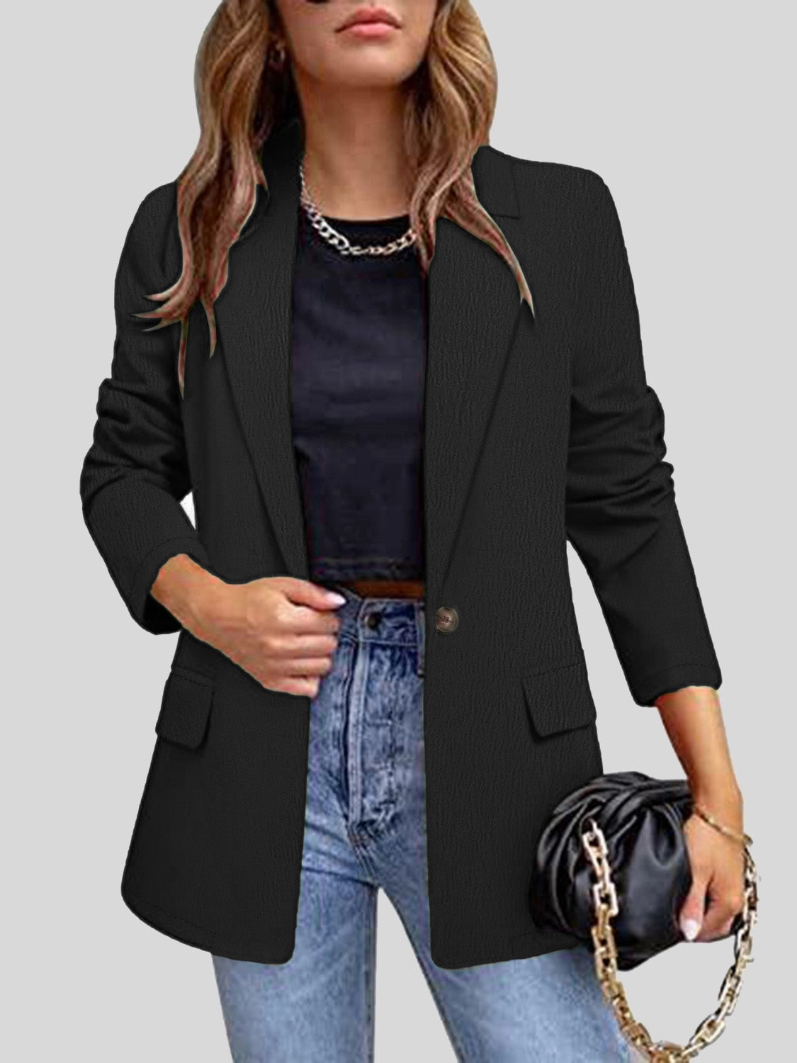Lapel Collar Long Sleeve Blazer Limited Edition Offer