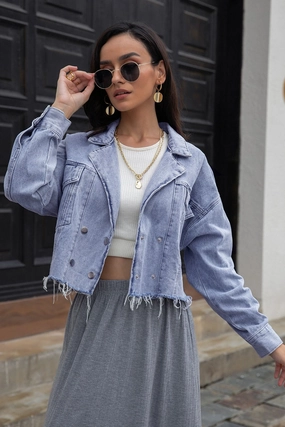 Lapel Collar Long Sleeve Denim Jacket Daily Special Offer