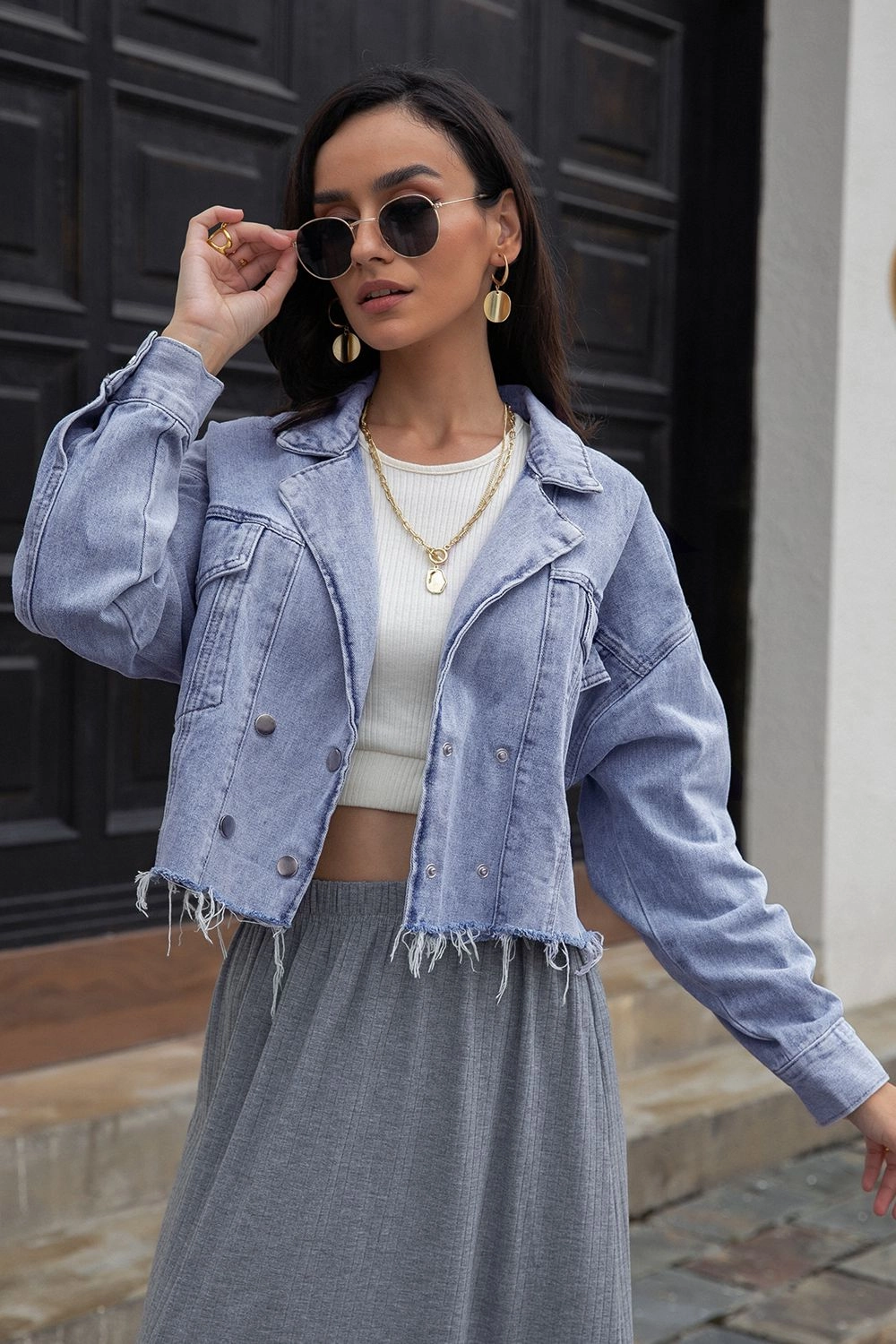 Lapel Collar Long Sleeve Denim Jacket Todays Special Savings Online Exclusive Offer