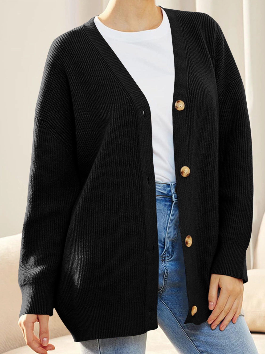 Button Down V-Neck Long Sleeve Cardigan Shop Grab Offer MustHave Clearance