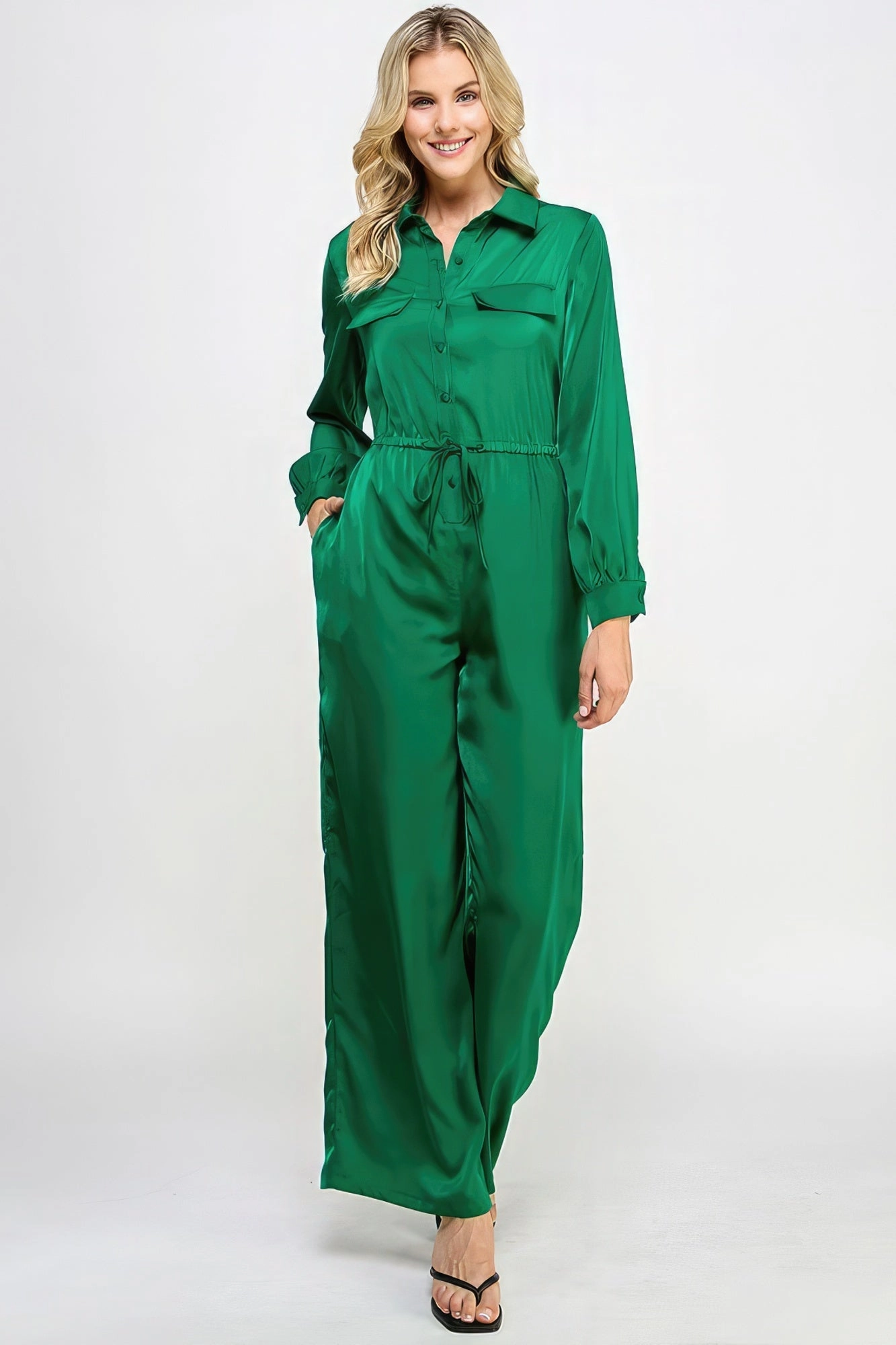 Long Sleeve Jumpsuit With Waist Drawstring Weekend Sale Special