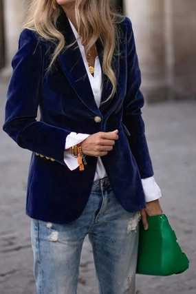 One Button Lapel Collar Long Sleeve Blazer Shop Save Big