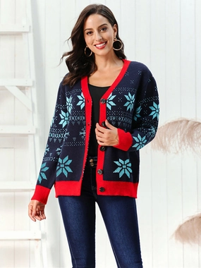 Snowflake Pattern Button Down Cardigan Flash Sale Now