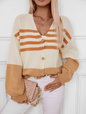 Color Block V-Neck Button Down Long Sleeve Cardigan Last Chance Steal Grab It Fast