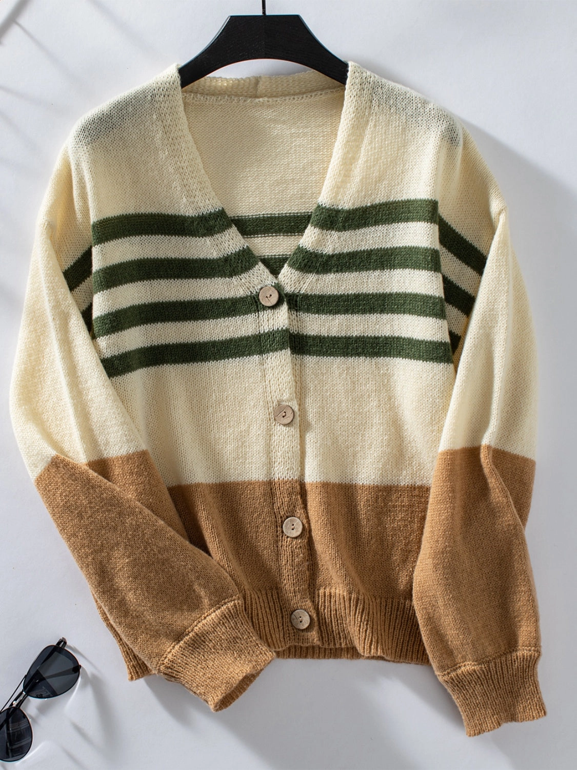 Color Block V-Neck Button Down Long Sleeve Cardigan Mega Savings Now Todays Hot Pick