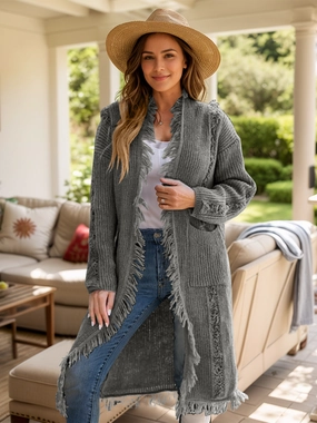 Fringe Open Front Long Sleeve Cardigan Today Only Hot Pick