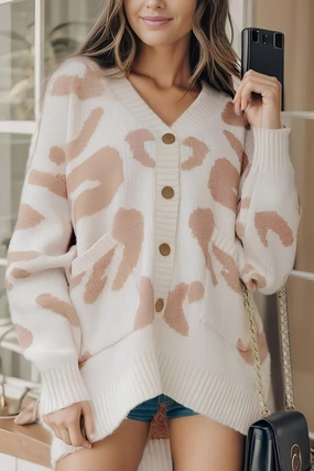 Leopard V Neck Button Down Cardigan MustHave Gift Ideas