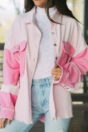 Two-Tone Color Exposed Seam Corduroy Shacket Perfect Gift Offer MustHave Gift Ideas