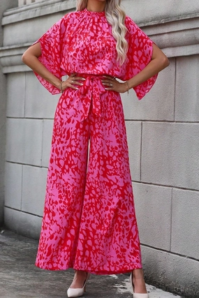 Leopard Belted Wide Leg Jumpsuit Flash Sale Now Todays Special Savings