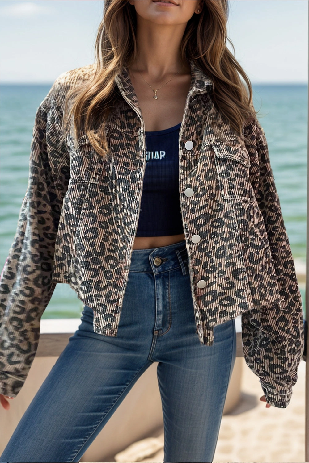Leopard Button Down Long Sleeve Jacket Clearance Sale Steal Todays Offer