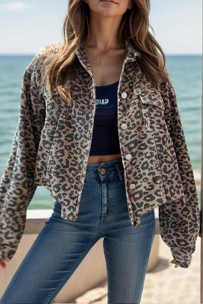 Exclusive Online Deal Leopard Button Down Long Sleeve Jacket