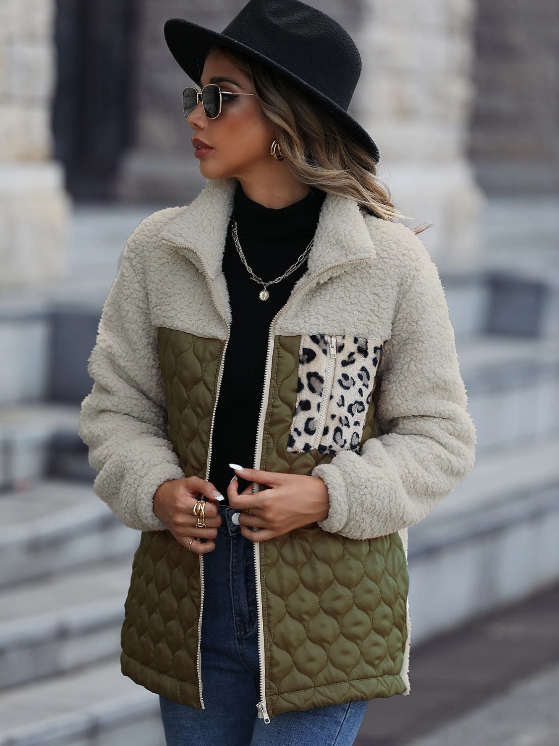 Leopard Color Block Zip-Up Jacket Limited Stock Alert Special Online Offer