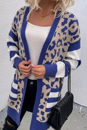 Leopard Open Front Long Sleeve Cardigan Limited Time Discount