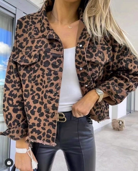 Leopard Raw Hem Denim Jacket Flash Deal Alert