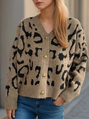 Leopard V-Neck Button Up Cardigan Clearance Sale