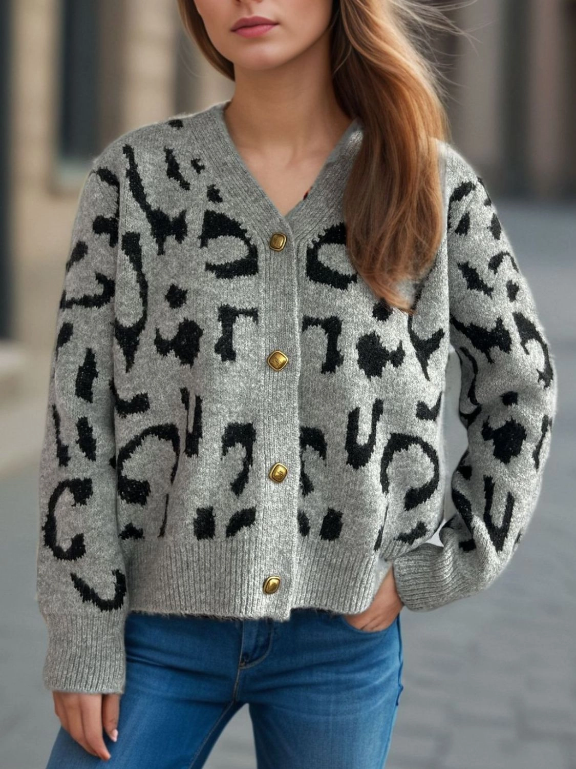 Leopard V-Neck Button Up Cardigan Special Deal Frenzy