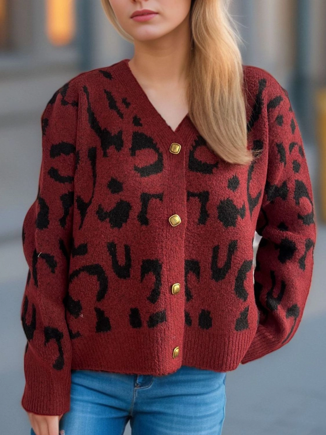 Surprise Discount Today GiftWorthy Sale Leopard V-Neck Button Up Cardigan