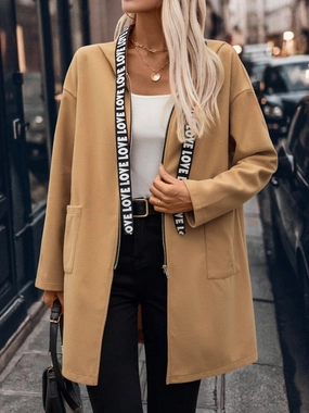 MustHave Deal Letter Print Strap Zip Up Hooded Trench Coat