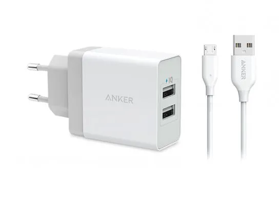 Anker 24W 2-Port Usb Charger & 3Ft Micro Usb Cable - White Shop Grab Savings