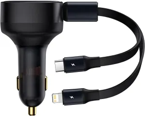 Clearance Sale Now Unmissable Deal Today Baseus Enjoyment Retractable 2-In-1 Car Charger C L 30W Black