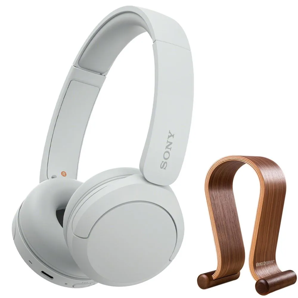 Sony Wireless Headphones With Microphone, White With Wood Headphone Display Stand Big Price Drop