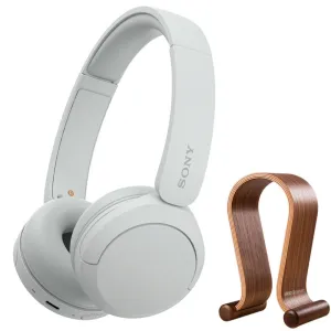 Sony Wireless Headphones With Microphone, White With Wood Headphone Display Stand Big Price Drop