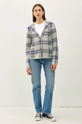 Be Cool Plaid Long Sleeve Sweater Jacket With Front Patch Pockets Limited Time Offer