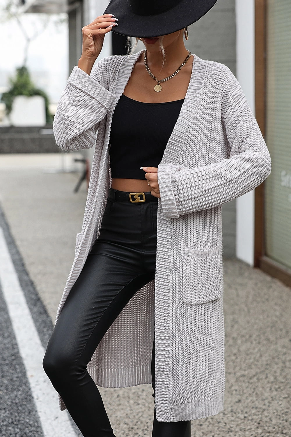 Mega Savings Now Dropped Shoulder Long Sleeve Cardigan With Pocket