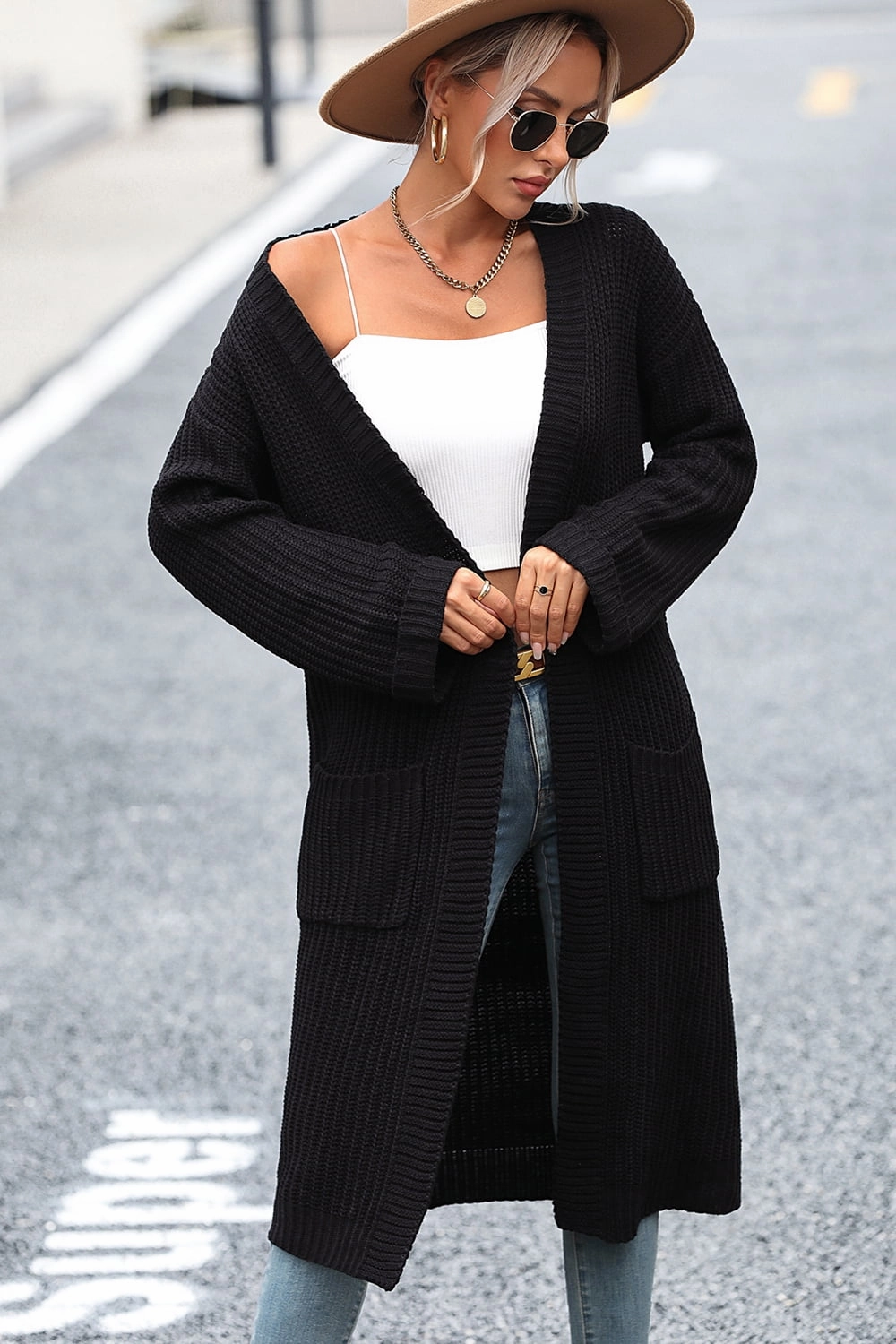 Special Steal Event Dropped Shoulder Long Sleeve Cardigan With Pocket