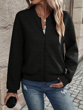 Textured Zip Up Long Sleeve Jacket Trending Deals Today